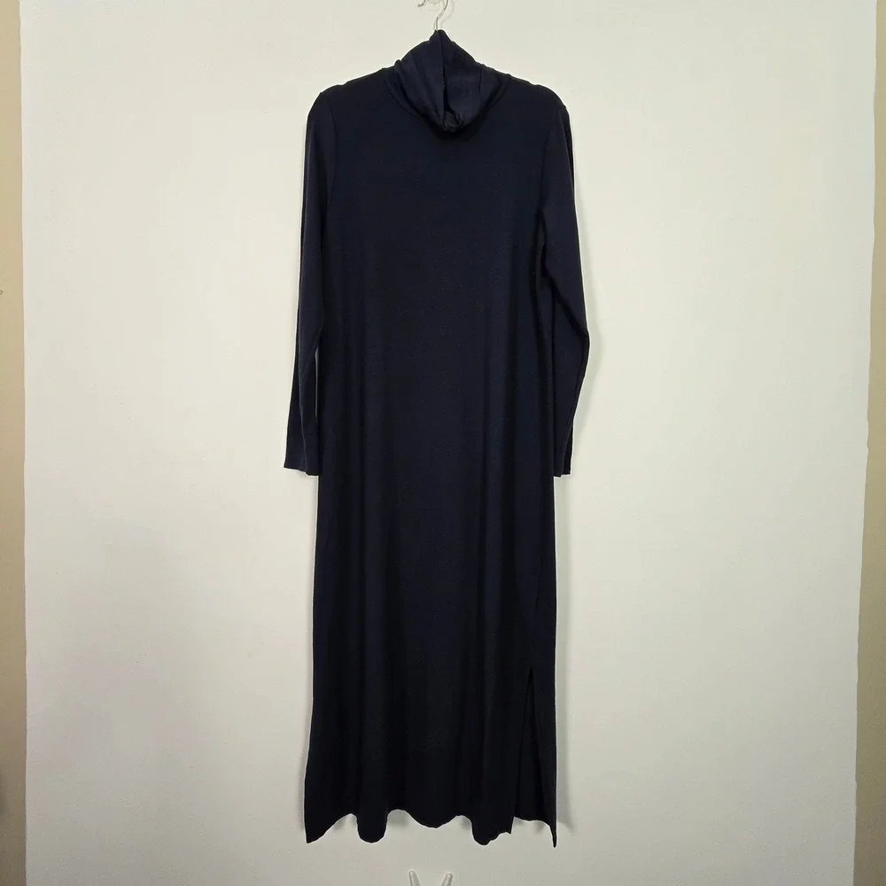 Garnet‎ Hill Maxi Dress Women Medium Navy Blue Turtleneck Tencel Preppy Casual